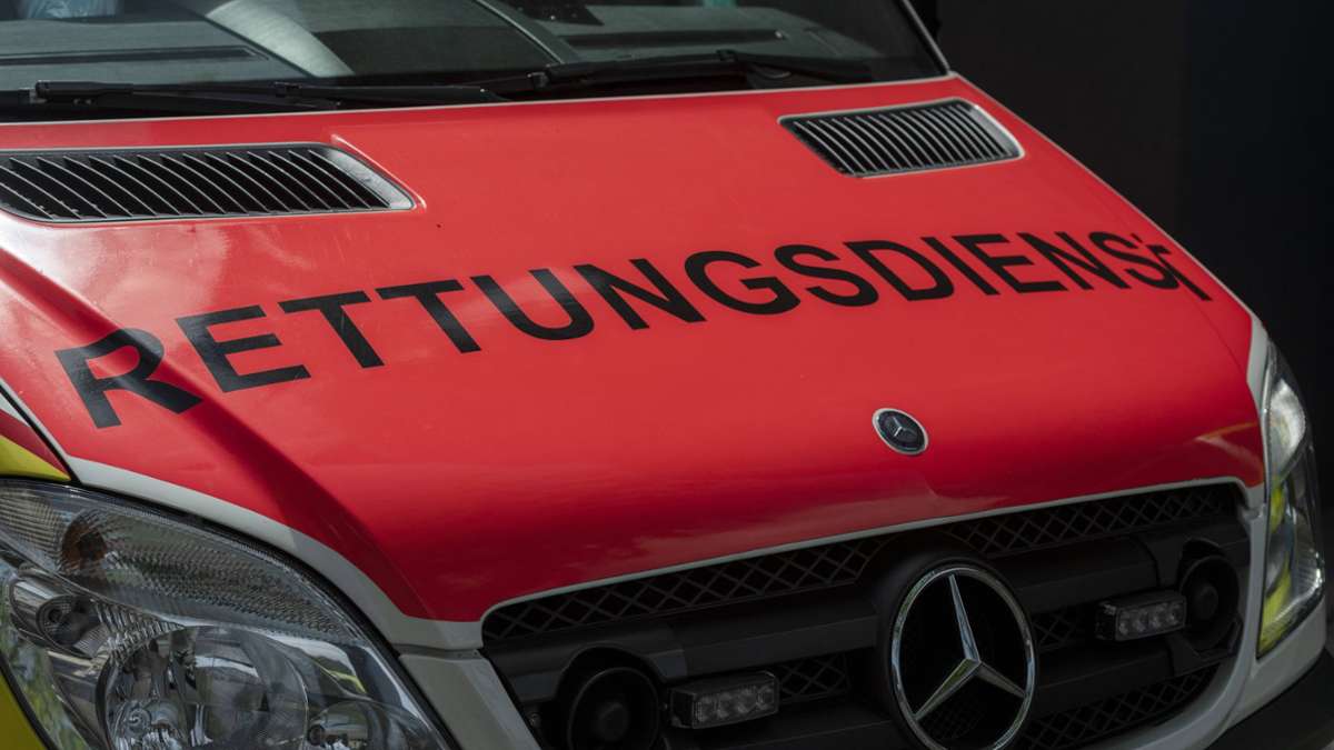 Symbole der öffentlichen Sicherheit. Schriftzug Rettungsdienst auf der Motorhaube eines Rettungswagens. Bonn Nordrhein-Westfalen Deutschland