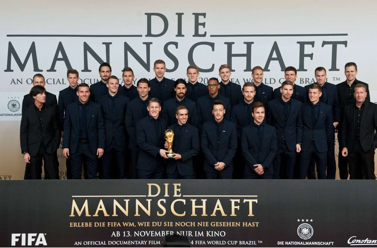 Die deutsche Weltmeistermannschaft 2014 bei der Premiere des Films „Die Mannschaft“.