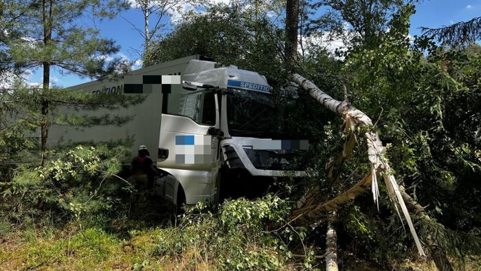 Oberfranken: Lastwagen kommt im Wald zum Stehen