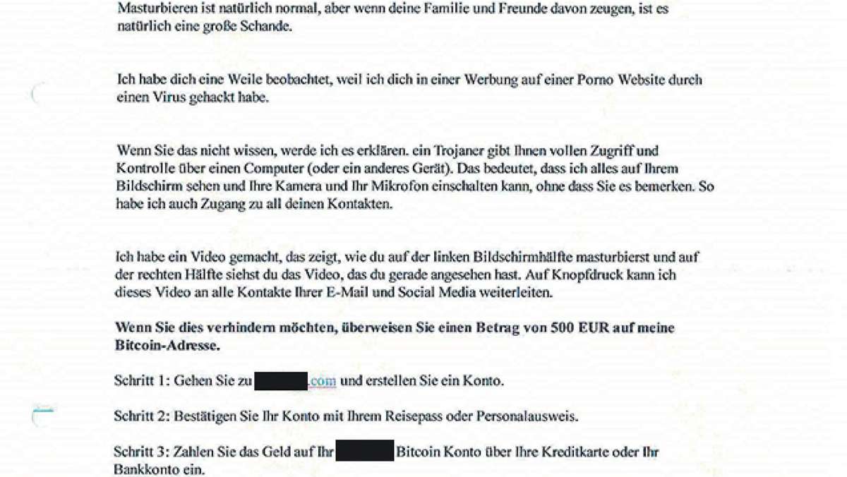 Oberfranken: Polizei warnt vor betrügerischen Erpresser-Mails