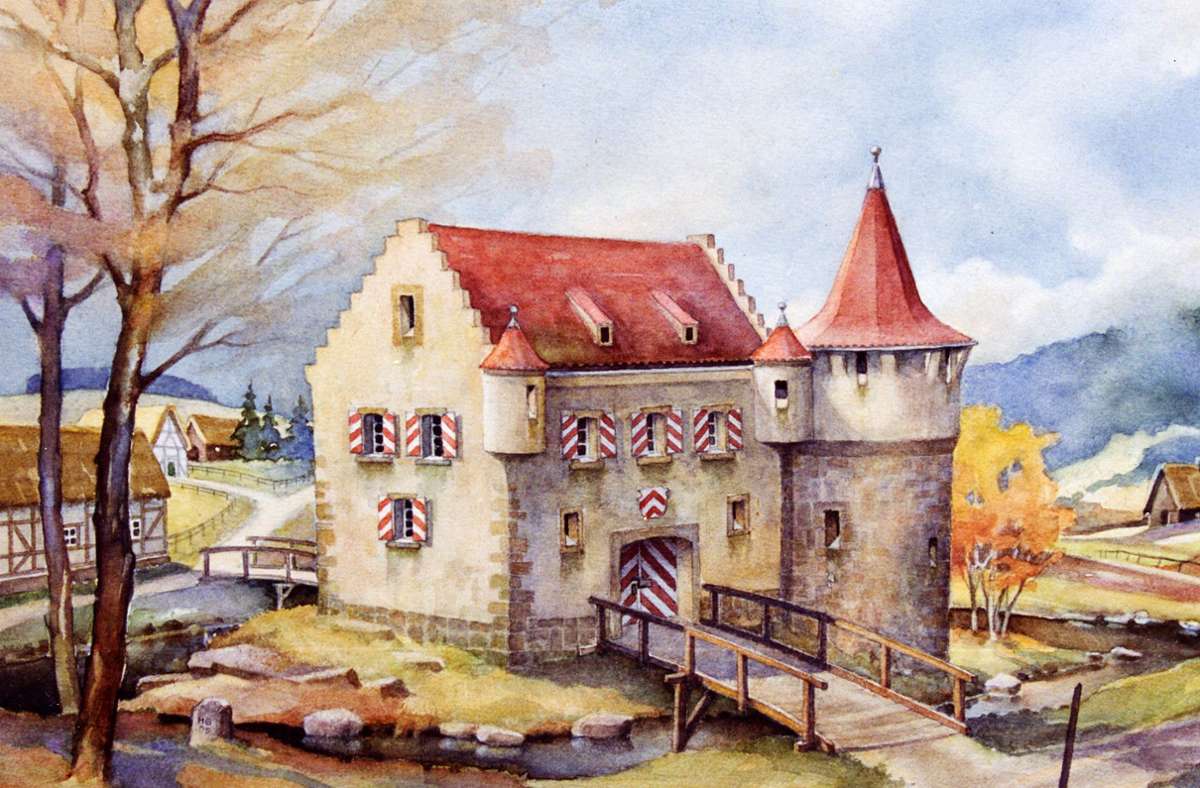 So ähnlich könnte das Sparnecker Schloss ausgesehen haben. Gemälde von Hans Gründler im Besitz von Dr. Reinhardt Schmalz. Foto: /privat