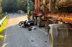 Größte Sorgen mussten sich die Rettungskräfte nach dem Unfall am Montag um den Motorradfahrer machen. Foto: Polizei Stadtsteinach