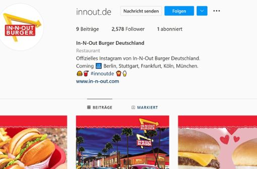 Das gefälschte In-N-Out-Profil auf Instagram sieht aus wie echt, ist aber von Betrügern erstellt worden. Foto: Instagram/Screenshot