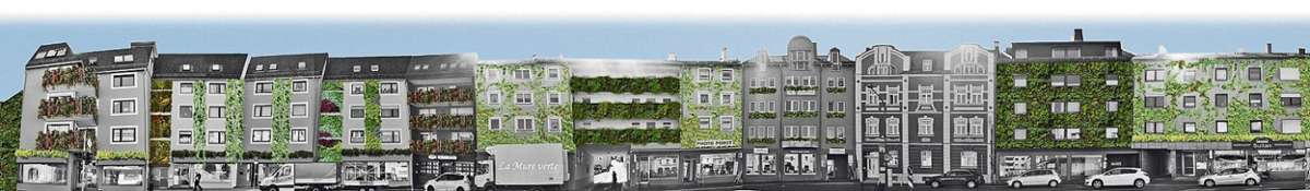 Vertikale Gärten sollen die Fassaden der Häuser in der Leopoldstraße nach Vorstellungen der Stadt- und Landschaftsplaner einmal auflockern und aufhübschen. Skizze: Landschaftsarchitekturbüro Böhringer