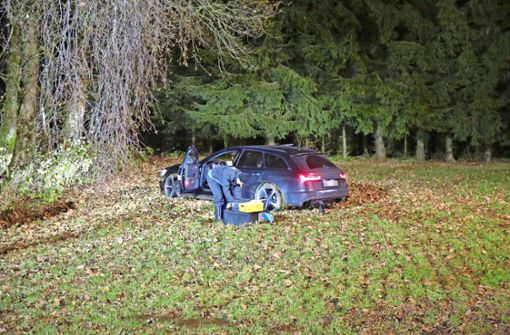 Auf einer Wiese bei Münchberg kam der Audi im November 2021 zum Stehen, nachdem er den Polizisten überfahren hatte. Foto: NEWS5/Fricke