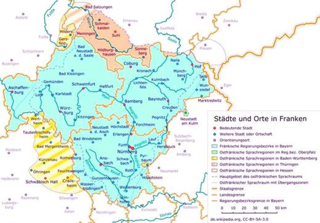 Der fränkische Reichskreis hatte von 1500 bis 1806 bestanden. Zu diesem Gebiet gehörte auch die henneberg-fränkische, heute thüringische Region südlich des Rennsteiges. Bayern würdigt die Geschichte Frankens seit 2006 jedes Jahr mit einem "Tag der Franken". Er findet in diesem Jahr am 7. Juli in Bayreuth statt.