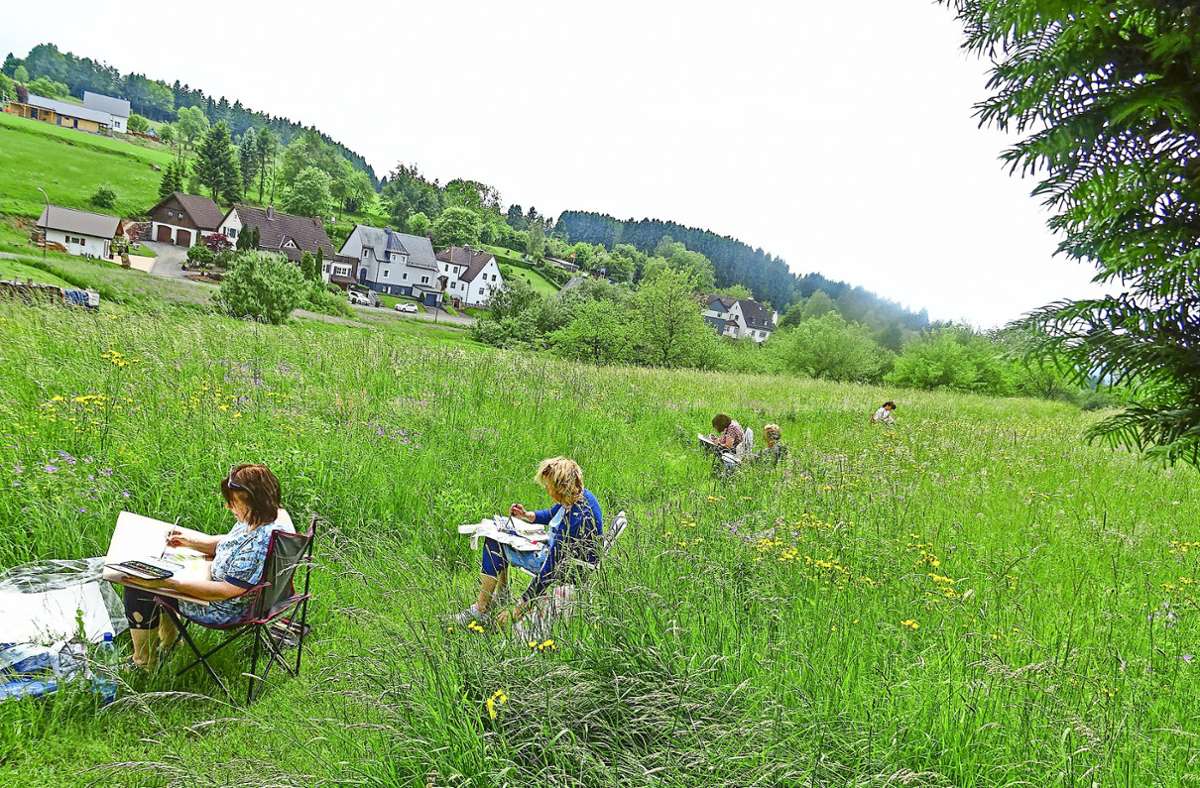 Beim Mal-Workshop in Schwarzenbach am Wald genossen die Teilnehmer Kunst und Natur. Foto:  