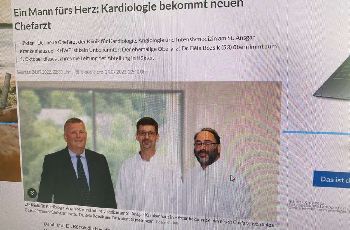 Noch in Naila, aber auch in Höxter: Der Pressebericht über Bela Bózsik (Mitte) im „Westfalenblatt“ vom 24. Juli Foto: Göpel-Schulze
