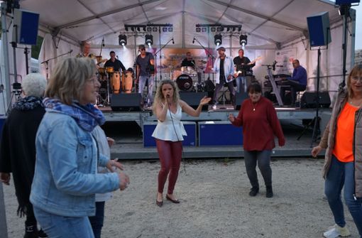 Nicht nur Essen und Trinken, sondern auch Tanzen stand auf dem Programm    der Auenpark-Festbesucher. Foto: Michael Meier